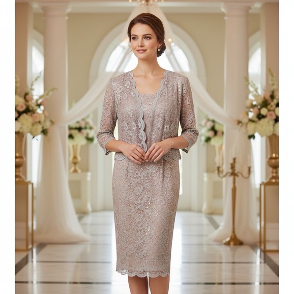 adrianna papell champagne dress Evening by Christina Wu 40542 Mothers Wedding Shoppe colored fabric Adrianna Papell Metallic Ruffled Dress